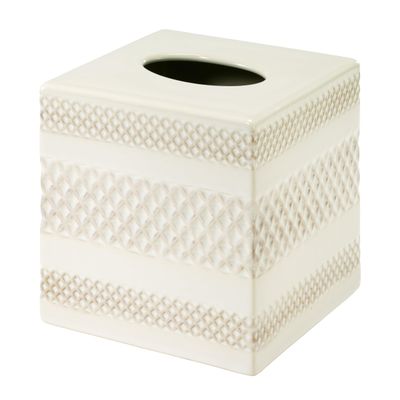 Nicole Miller Tissue Box Cover, Glossy Embossed Trellis Ceramic with Reactive Glaze, Classic Home Decor Perfect for Bathrooms, Bedrooms, Kitchens or Offices (Lyra)