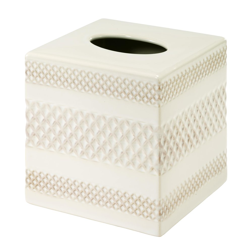 Nicole Miller Tissue Box Cover, Glossy Embossed Trellis Ceramic with Reactive Glaze, Classic Home Decor Perfect for Bathrooms, Bedrooms, Kitchens or Offices (Lyra)