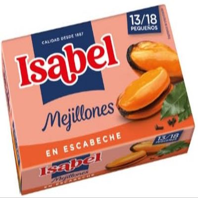 Mussels in Pickled Marinade Isabel (Escabeche) 115g (Drained Weight 69g) 13/18 Size Pack of 2 Tins