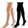Compression Stockings 1Pair Thigh High 20-32 MmHg Compression Stocking Toeless Socks For Women & Men Circulation With Silicone Dot Band for Flying(Beige,L) view 2