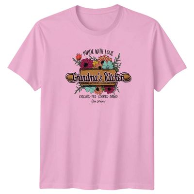 Sassy Souls Made with Love Grandmas Kitchen Biscuits Pies Cookies Bread Open 24 Hours Womens T-Shirt Floral Baking Cooking Family Birthday Gift for Her L Light Pink