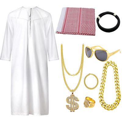 Mens Arab Costume - Middle East Musl?m Robe,Traditional Dress with Decorative Accessories | Adult Dubai Cultural Outfit Party Cosplay Halloween ?oleplay Event Fancy Dress Set Halloween Cosplay