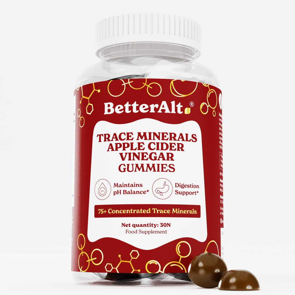 Better Alt Apple Cider Vinegar Gummies with Trace Minerals 1000mg ACV + Cinnamon & Fenugreek | 75+ Minerals | Vegan, No Added Sugar | Digestive & Daily Wellness Support | 30 Gummies