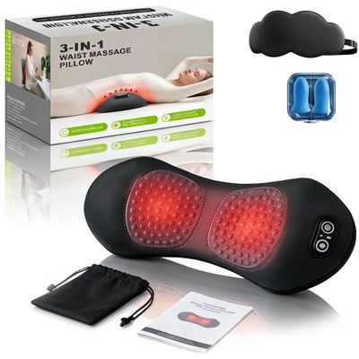3-in-1 Back Therapy, 3-in-1 Back Massager, Portable Electric Back Massagers with Traction Lifting, Vibration & Heat, Massage Pillow for Waist Shoulder Backs (2PC-A)