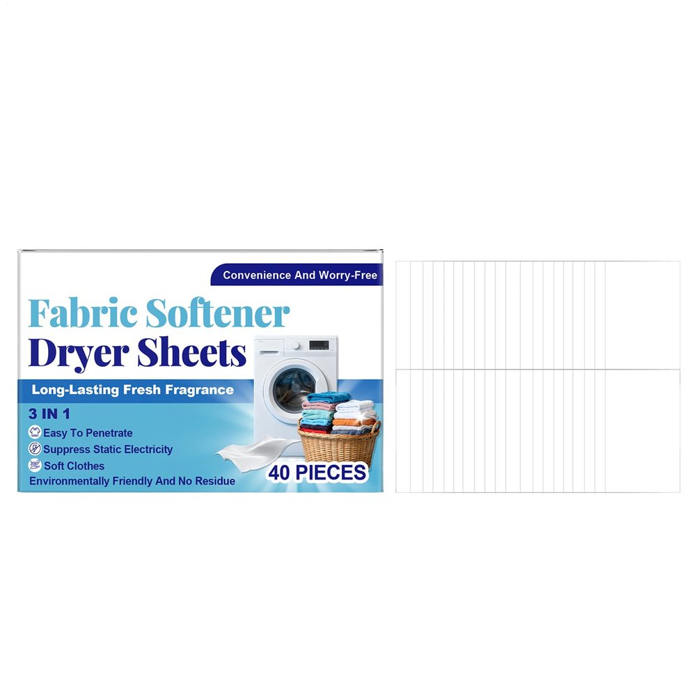 Anti-Static Fabric Softener Sheets - 40-Count Scented Laundry Detergent Sheets, Washing Machine Softener For Odor Removal Pet Hair, Household Care | For Odor Removal Pet Hair Washing Machine Household