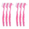 NIYANGLE 6pcs Dual-Ended Denture Cleaning Brushes for Elderly Soft Bristle Toothbrush Set for False Teeth Care, Portable Oral Cleaning Tool with Ergonomic Handle, Rosy Pink view 1