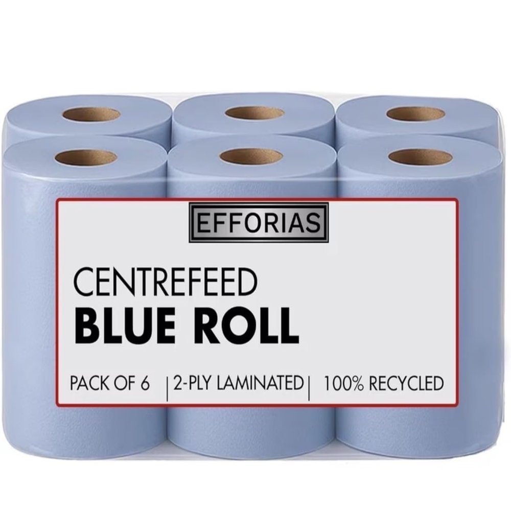 6 X Centrefeed Blue Rolls | 2 Ply Embossed Paper Towels | Strong & Absorbent | 6-Pack | Sustainable & UK Supplier | Perfect for Commercial & Kitchen Use Cleaning Toilet