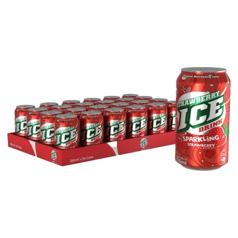 ICE Strawberry Sparkling Soft Drink Cans, Strawberry Flavour Carbonated Beverage, Multipack of 24 x 330ml Cans, Fizzy Soft Drink for Home, Parties, Events and Everyday Refreshment- By MegaAisle