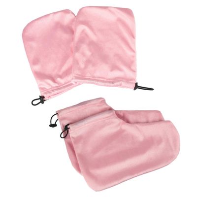 ROMISBABA Paraffin Therapy Gloves and Foot Covers Set Made of Soft Cotton and Plush and Keep Wax Warm 2 Pairs in Pink to Maximize Moisture Absorption for Paraffin Treatment and Spa