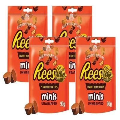 NewReese Milk Chocolate Peanut Butter Cups Pouch 90g, Pack Of 4 Mini's Unwrapped Pouch Perfect For Gifting and Sharing For Everyone