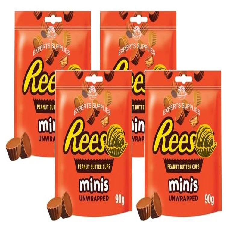 NewReese Milk Chocolate Peanut Butter Cups Pouch 90g, Pack Of 4 Mini's Unwrapped Pouch Perfect For Gifting and Sharing For Everyone