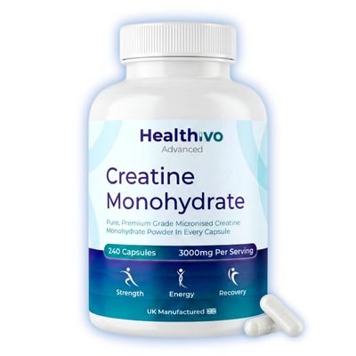 Healthivo Creatine Monohydrate Capsules, 240 Tablets, 3000mg, UK Made