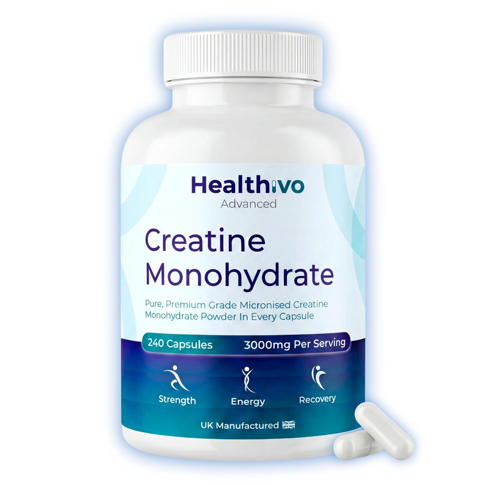 Healthivo Creatine Monohydrate Capsules, 240 Tablets, 3000mg, UK Made