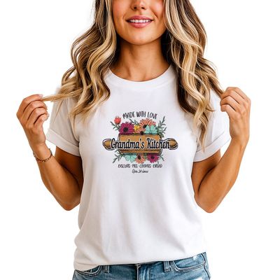Sassy Souls Made with Love Grandmas Kitchen Biscuits Pies Cookies Bread Open 24 Hours Womens T-Shirt Grandma Baking Kitchen Gift for Her M (12-14) White