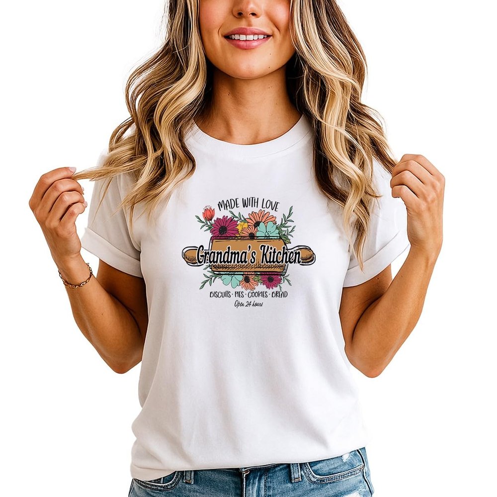 Sassy Souls Made with Love Grandmas Kitchen Biscuits Pies Cookies Bread Open 24 Hours Womens T-Shirt Grandma Baking Kitchen Gift for Her M (12-14) White