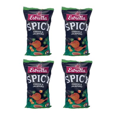 Estrella Cheese And Jalapeno Chips 115G Crinkle Cut Potato Chips, Crispy And Crunchy Taste Product Of Lithuania Pack Of 4