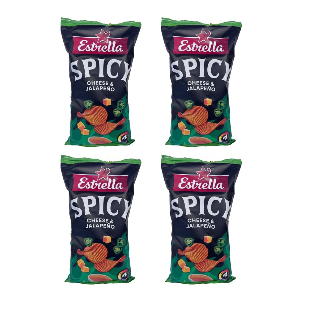 Estrella Cheese And Jalapeno Chips 115G Crinkle Cut Potato Chips, Crispy And Crunchy Taste Product Of Lithuania Pack Of 4
