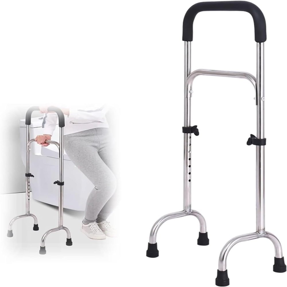 Cane Adjustable Walking Stick, Multifunctional Elderly Aid Frame, Stable Wide Base Stainless Steel Support for Seniors