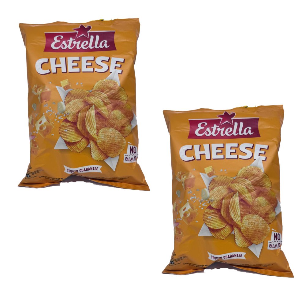 Estrella Cheese Flavour Chips 130G Crinkle Cut Potato Chips, Crispy and Crunchy Taste Product of Lithuania Pack of 2