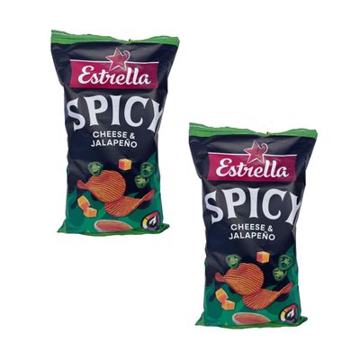 Estrella Cheese and Jalapeno Chips 115G Crinkle Cut Potato Chips, Crispy and Crunchy Taste Product of Lithuania Pack of 2