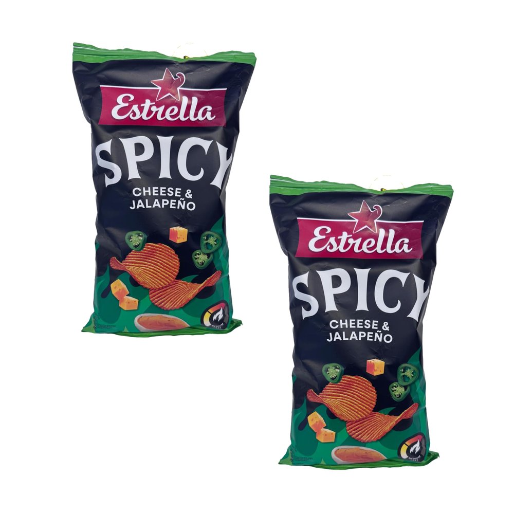 Estrella Cheese and Jalapeno Chips 115G Crinkle Cut Potato Chips, Crispy and Crunchy Taste Product of Lithuania Pack of 2