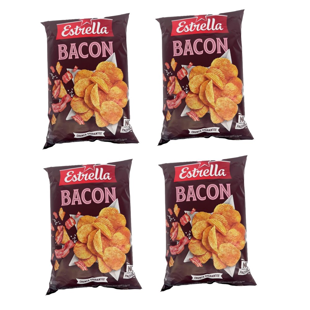 Estrella Bacon Flavour Chips 130G Crinkle Cut Potato Chips, Crispy and Crunchy Taste Product of Lithuania Pack of 4