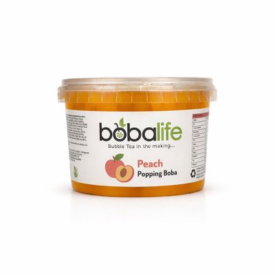 Bobalife Peach Popping Boba Pearls 600g Fruit Juice Filled Bubble Tea Pearls, Boba Topping for Drinks, Desserts, Cocktails & Slush Vegan & Gluten Free