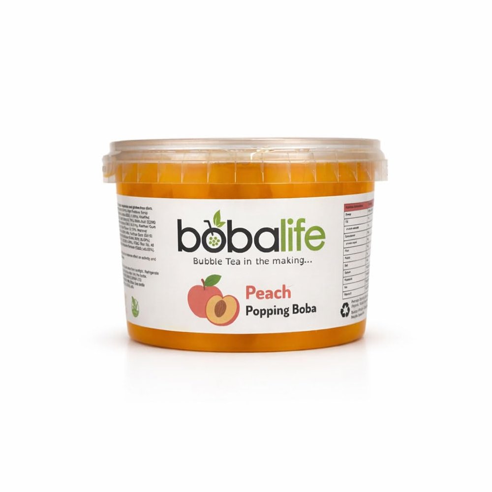 Bobalife Peach Popping Boba Pearls 600g Fruit Juice Filled Bubble Tea Pearls, Boba Topping for Drinks, Desserts, Cocktails & Slush Vegan & Gluten Free