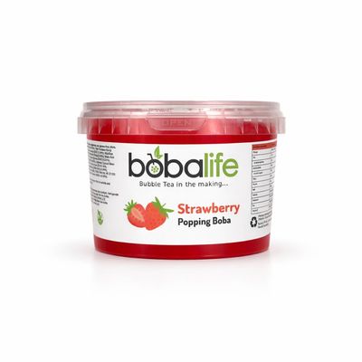 Bobalife Strawberry Popping Boba Pearls 600g Fruit Juice Filled Bubble Tea Pearls, Boba Topping for Drinks, Desserts, Cocktails & Slush Vegan & Gluten Free