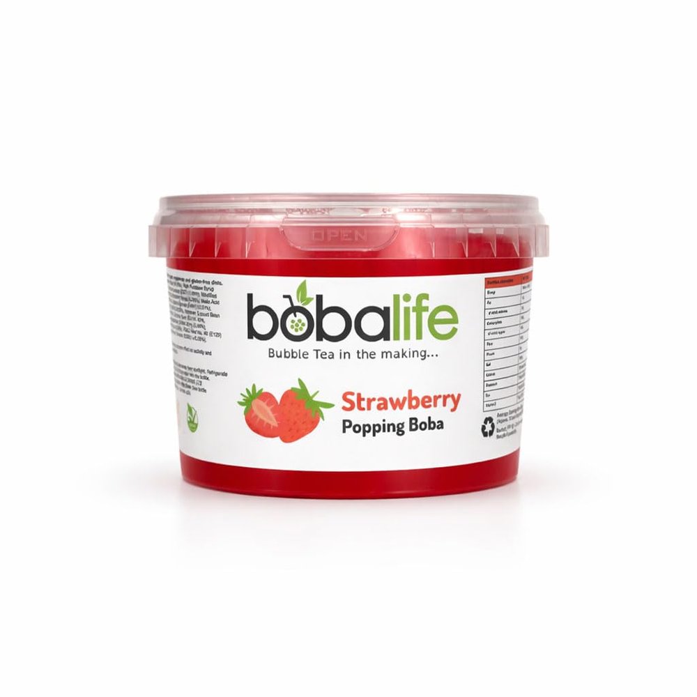 Bobalife Strawberry Popping Boba Pearls 600g Fruit Juice Filled Bubble Tea Pearls, Boba Topping for Drinks, Desserts, Cocktails & Slush Vegan & Gluten Free