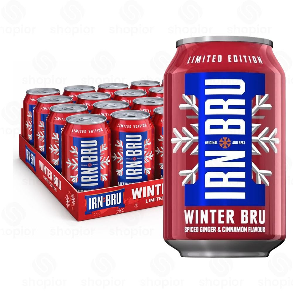 Barr & IRN-BRU & BOTTLES - No Sugar Fizzy Drink Soft Drink Cans Variety Flavours Zero Sugar Carbonated Drinks (IRN-BRU-CANS - 24 x 330ml, Winter Bru Spiced Ginger & Cinnamon)