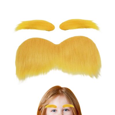 Orange Mustache & Eyebrows | Adhesive & Funny Party Accessories | Fake Christmas Mustache | For Holiday Parties Autumn Events Cosplay Makeup Scene Festival
