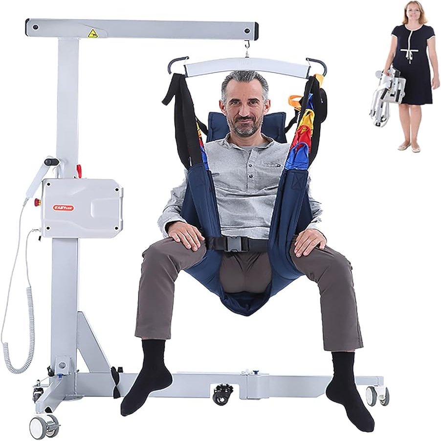 Hydraulic Patient Lift, Foldable Electric Hoist for Home Use, Portable Lift for Elderly and Disabled, Transfers Between Bed, Sofa, Wheelchair, and Bathtub