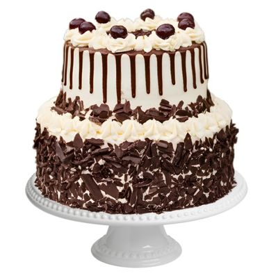 Patisserie Valerie Luxury Black Forest Gateau with Kirsch Centenary Edition Two Tier Chocolate & Cherry Cake Kirsch Cream Frosting, Dark Chocolate Shavings & Ganache Drip Celebration Cake