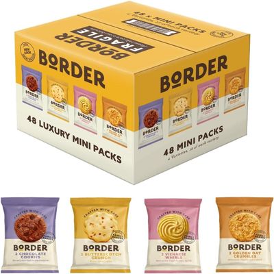Border Mini Pack Biscuits, Assorted Luxury Collection, 48 Individually Wrapped Snack Packs, Vegetarian Friendly, Perfect for Sharing and Gifting