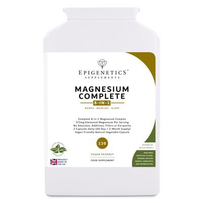 Magnesium Complete 8-in-1 | Pure 375mg Elemental Magnesium Per 2 Capsules (2-Month Supply) | No Stearates or Additives | 120 Vegan Capsules UK Made