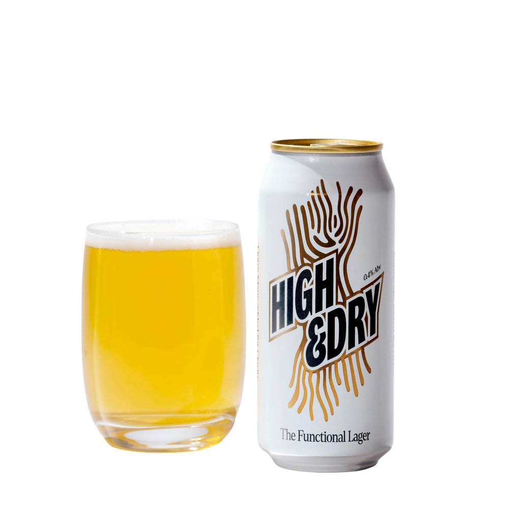 High & Dry | The Functional Lager | 0.4% ABV | Brewed in the UK | Premium Functional Ingredients | Gluten Free | Vegan | 79kcals | 12x330ml cans
