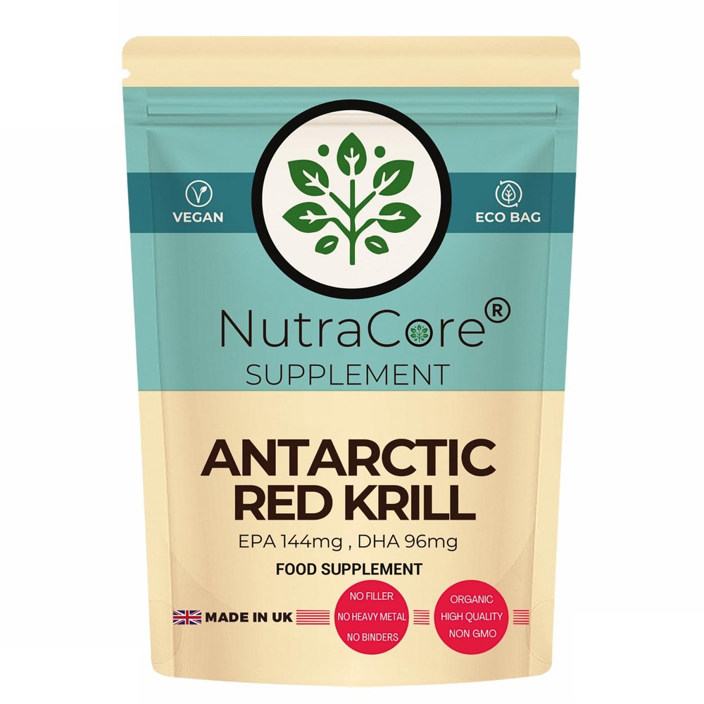Antarctic Krill Oil Capsules 600mg Omega 3 EPA 144mg DHA 96mg Red Krill Oil Phospholipids Supplement UK Manufactured, Non GMO, High Purity NutraCore (90)