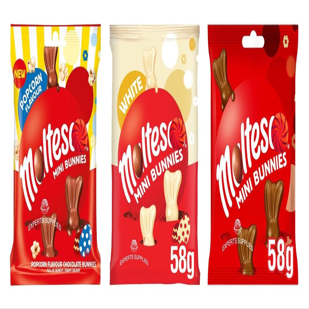 3 x Malts Milk, White and Popcorn Flavour Chocolate Mini Bunnies Bag 58g - Gift For Easter & Easter Eggs Hunt For Easter For Kids and Everyone 2026