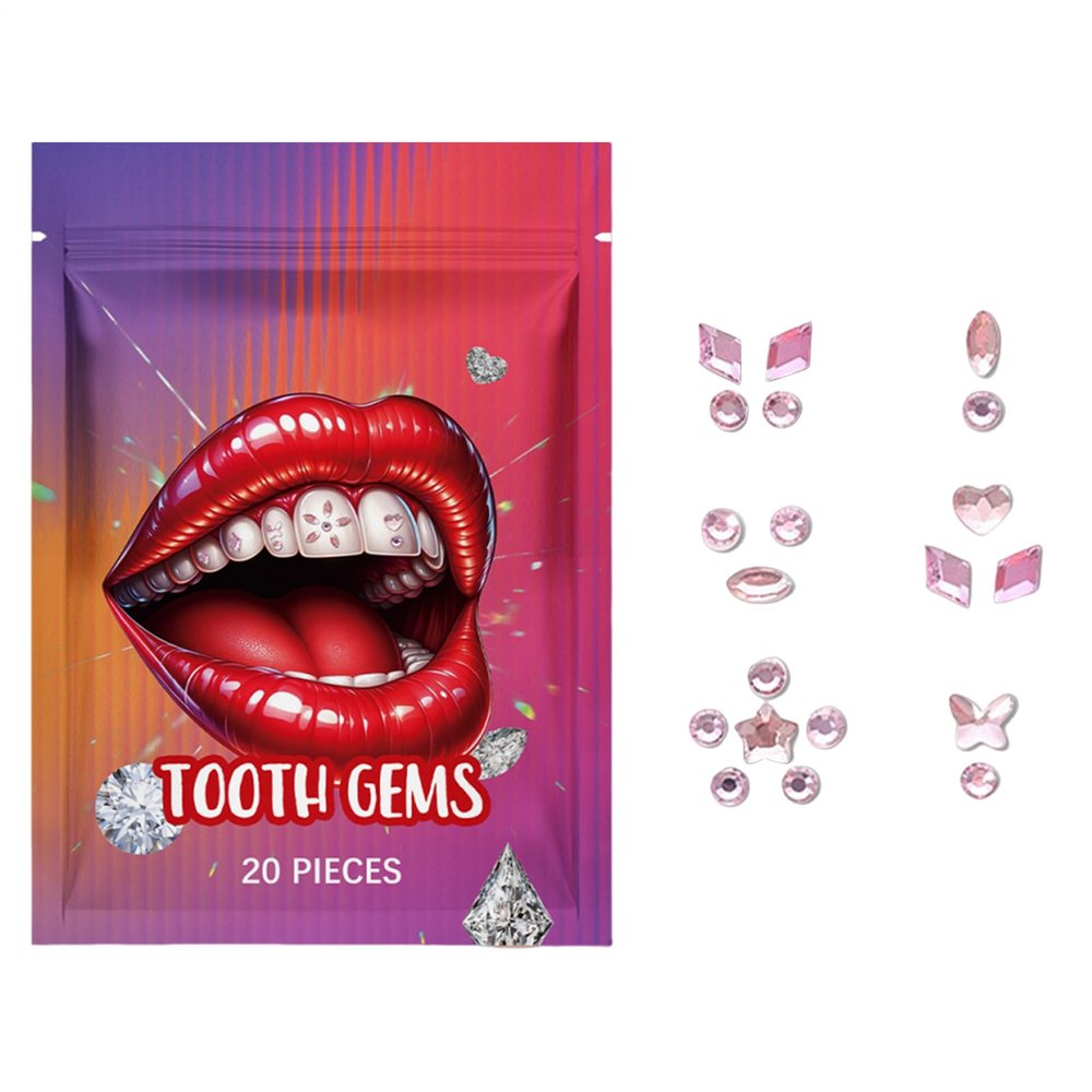 Teeth Gemstone Sticker 20 Pcs Crystal Jewel Decal, Dentist Sparkl Kit, Mouth Decor | Women Men Boys Girls Fashion Body Ornament Portable Random Style Makeup Accessory Festival Party