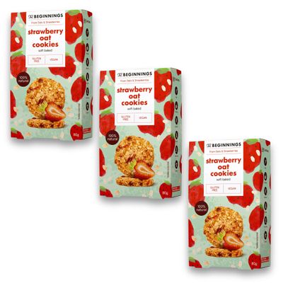 The Beginnings Strawberry Oat Cookies (3 * 80g) Gluten Free Oat Biscuits, Vegan & Dairy Free, Palm Oil Free, Real Strawberry & Peanut Butter, Free From Biscuits