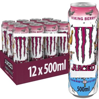 Juiced Viking Berry Energy Drink, 500ml, 12 Pack Carbonated energy drink with Taurine, Ginseng, Caffeine, L-Carnitine and B-Vitamins