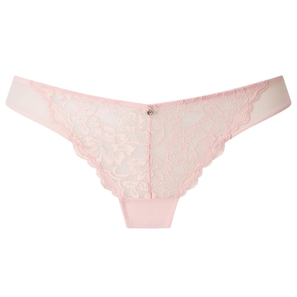 Ann Summers Sexy Lace Brazilian Knickers for Women Stylish and Comfortable Womens Underwear with Two-Tone Lace, Mesh Panels & Brazilian Cut Back, Low-Rise Fit with Cotton Gusset Pale Pink