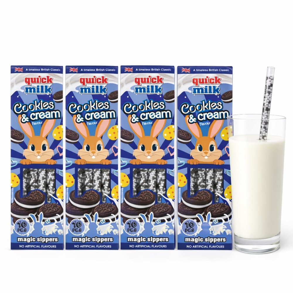Quick Milk Magic Sipper Cookies & Cream 4 Pack 10 Per Pack (40 Total) | Magic Milk Flavouring | Vegetarian