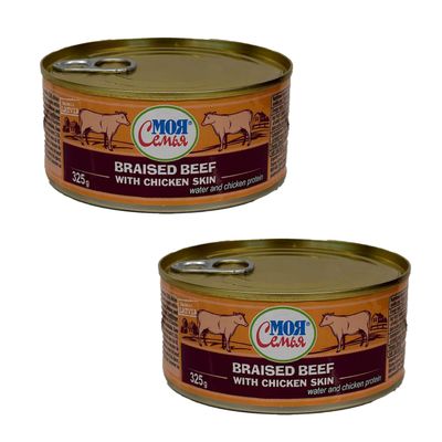 My Family Braised Beef with Chicken Skin 325G Water and Chicken Protein Canned Meat Product of Latvia Pack of 2