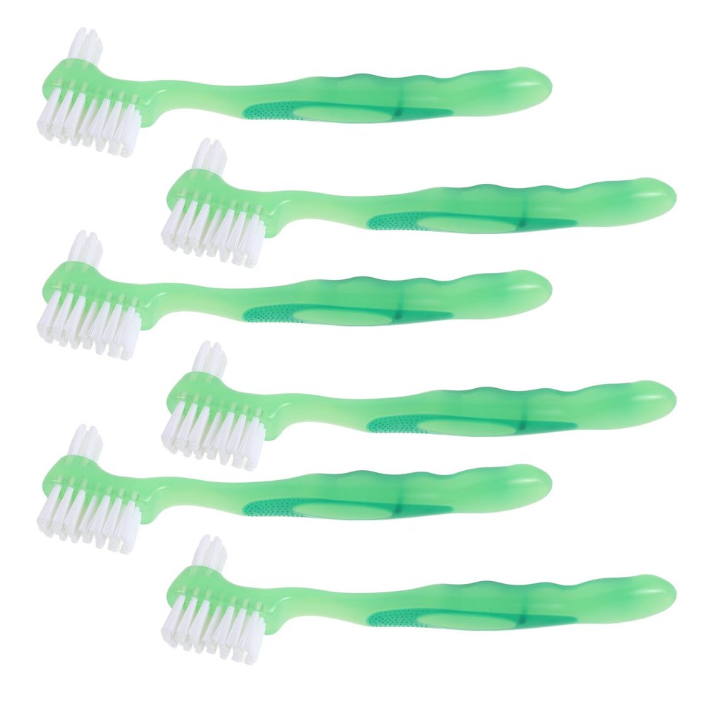 ZUNOXAZ 6pcs Dual-Ended Denture Brush for False Teeth Cleaning Soft Bristles Ergonomic Handle Denture Care Tool for Elderly Oral Hygiene