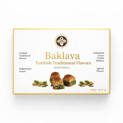 Mehur Safranbolu Lokumcusu Turkish Pistachio Baklava Pastry 14.11 oz (400g) Authentic Turkish Desserts, Halal Gourmet Sweets Gift Box