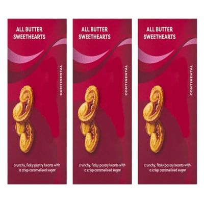 All Butter Sweethearts Crunchy Flaky Pastry Twists, Suitable for Vegetarians, 100g,Pack Of 3