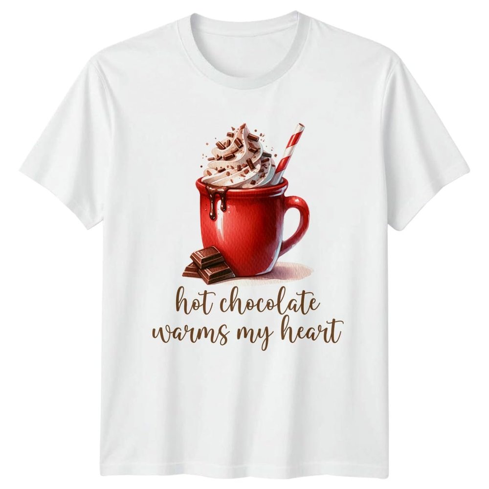 Sassy Souls Hot Chocolate Warms My Heart T-Shirt Winter Drink Cozy Beverage for Him and Her L