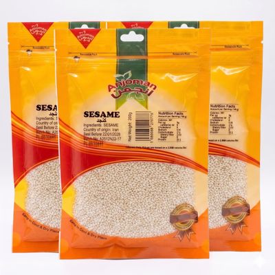 Anjoman White Sesame Seeds 4x200g | Raw Natural Whole Hulled Sesame Multipack for Baking & Cooking | Premium Bulk Konjed Grains